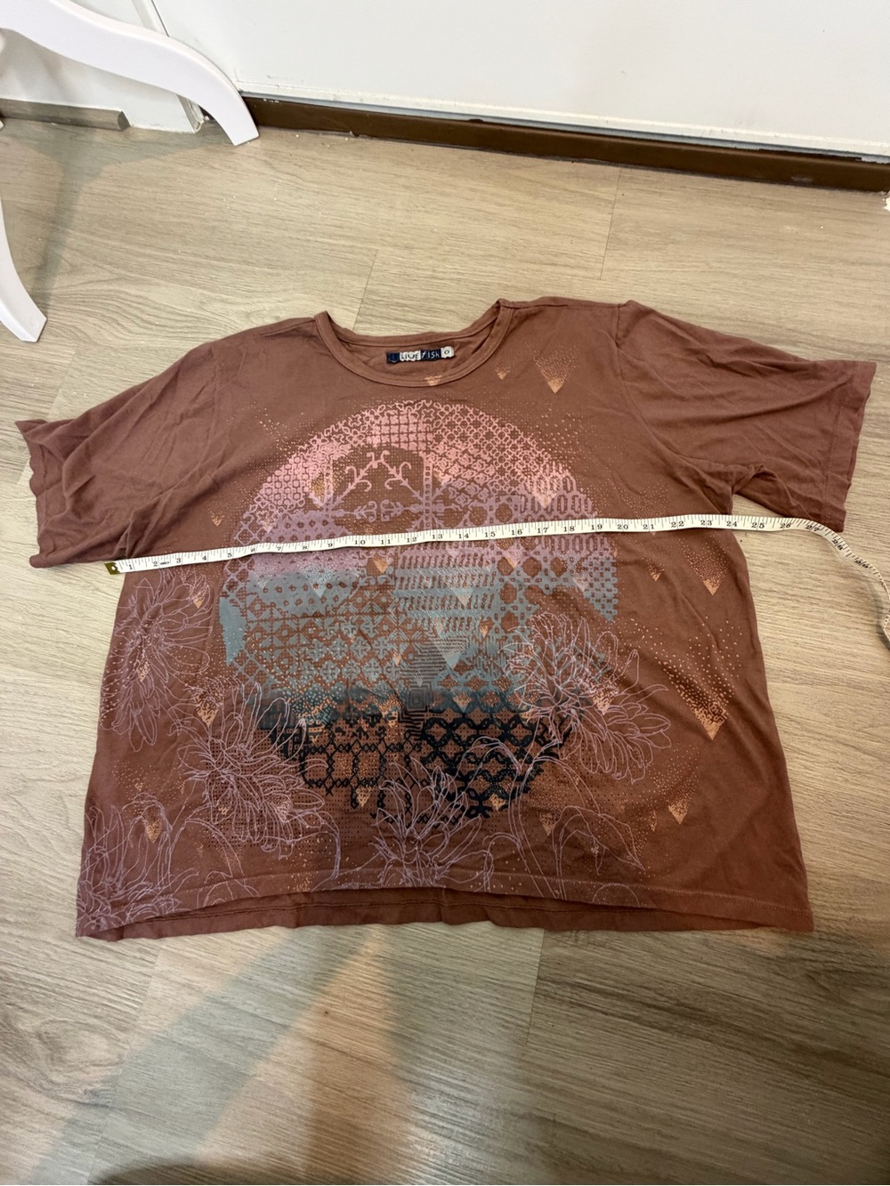 Blue Fish Brown Tee with Pastel Purple and Light Blue Skull Motif - Picture 8 of 8